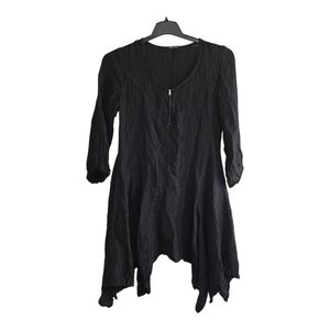 Grizas Black Assymetrical Lagenlook Tunic Dress Linen Silk Blend Medium